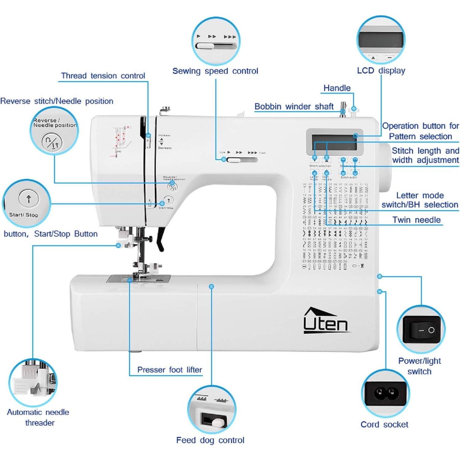 Máquina de Coser Portátil Uten 2685A con 200 Puntadas