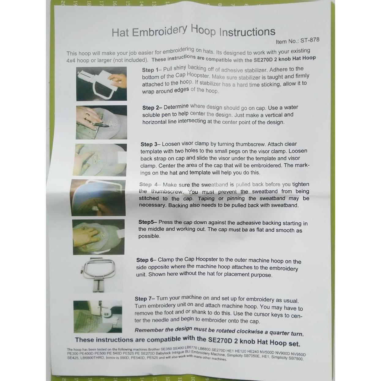 Aro de gorra YICBOR para bordado Brother SE270D 10.16x10.16 cm