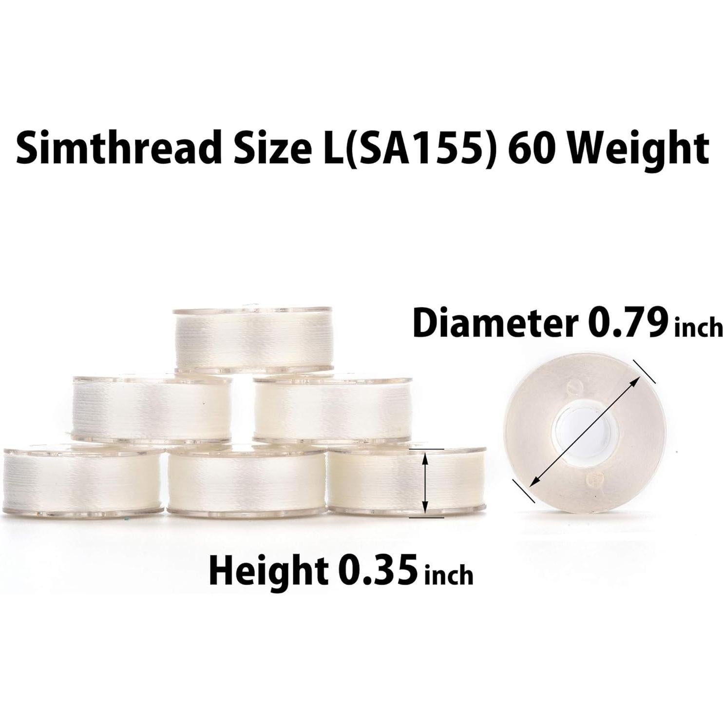 Hilo de Bobina Preenrollado Simthread 60WT L Blanco 144 Piezas