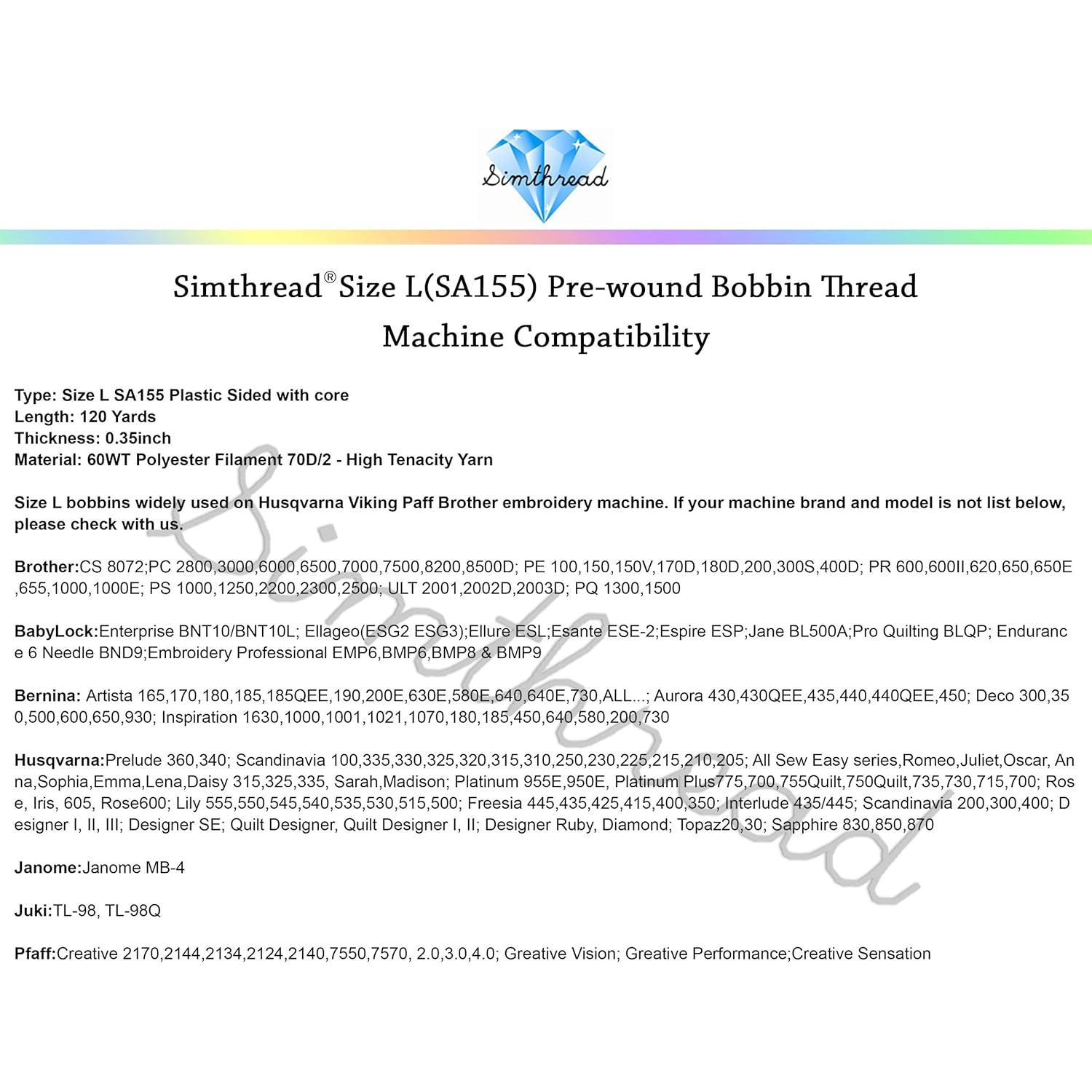 Hilo de Bobina Preenrollado Simthread 60WT L Blanco 144 Piezas