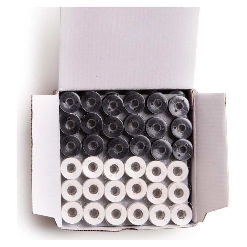 144 Bobinas Preenrolladas Embroidex Negras y Blancas 90 Peso