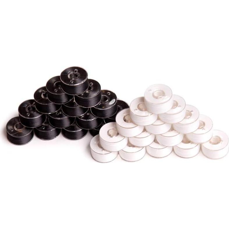144 Bobinas Preenrolladas Embroidex Negras y Blancas 90 Peso