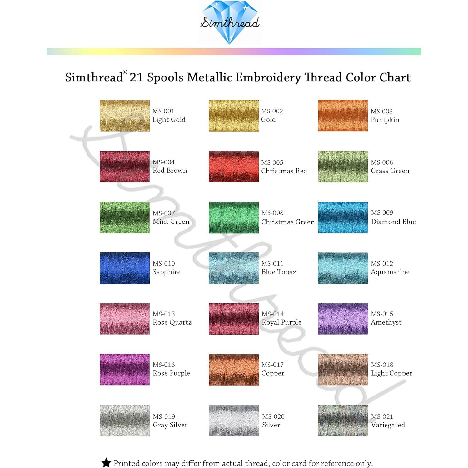 Kit de Hilo de Bordado Metálico Simthread 21 Colores 500M