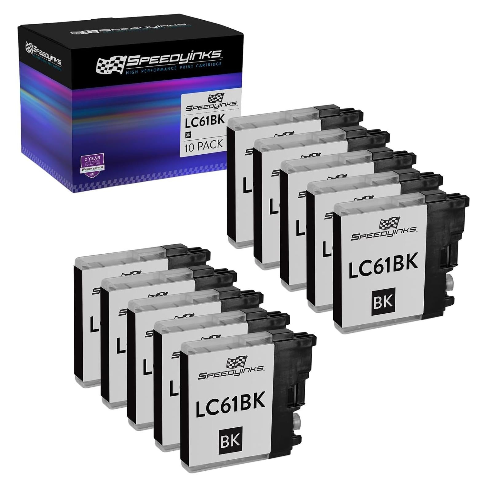 Cartuchos de Tinta Negra SPEEDYINKS LC61BK Compatibles Brother - Paquete de 10