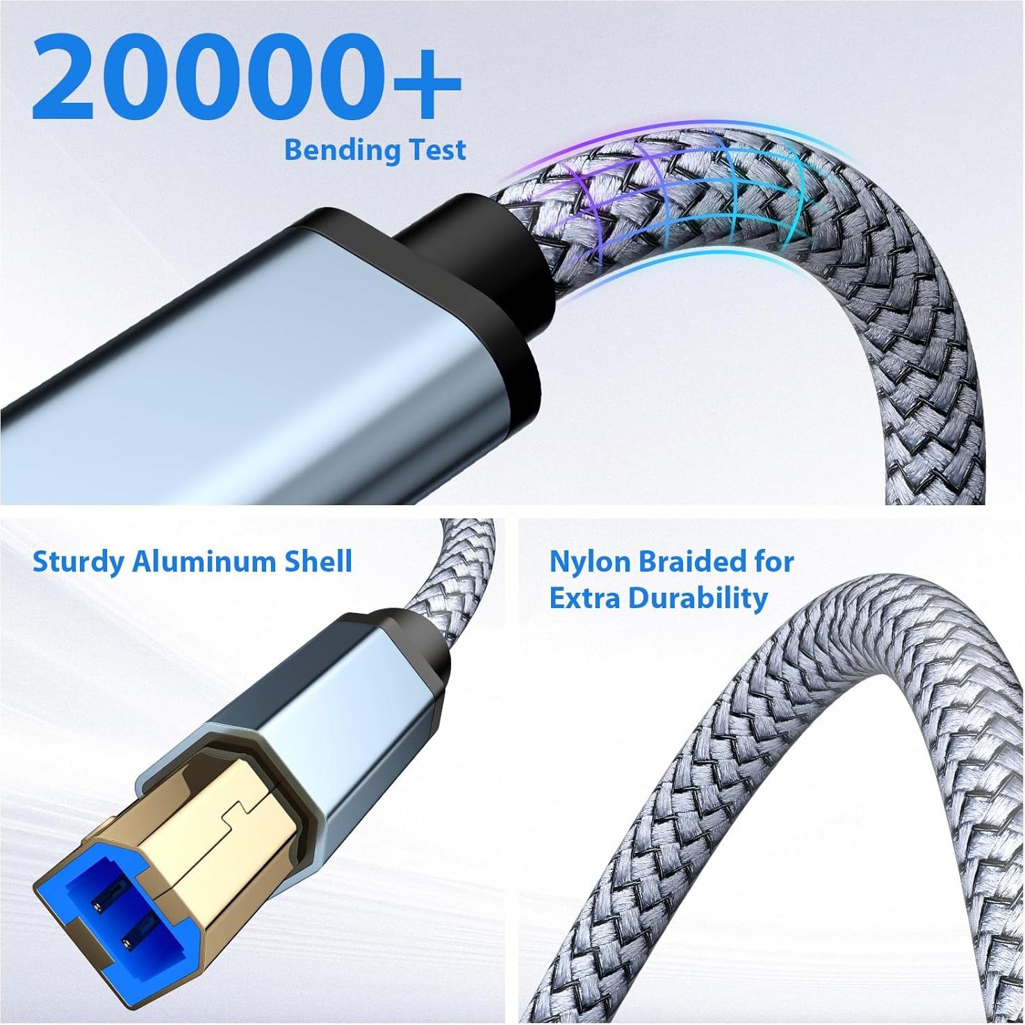 Cable de impresora USB B a C 2.0 AIAUXAI 2M Gris