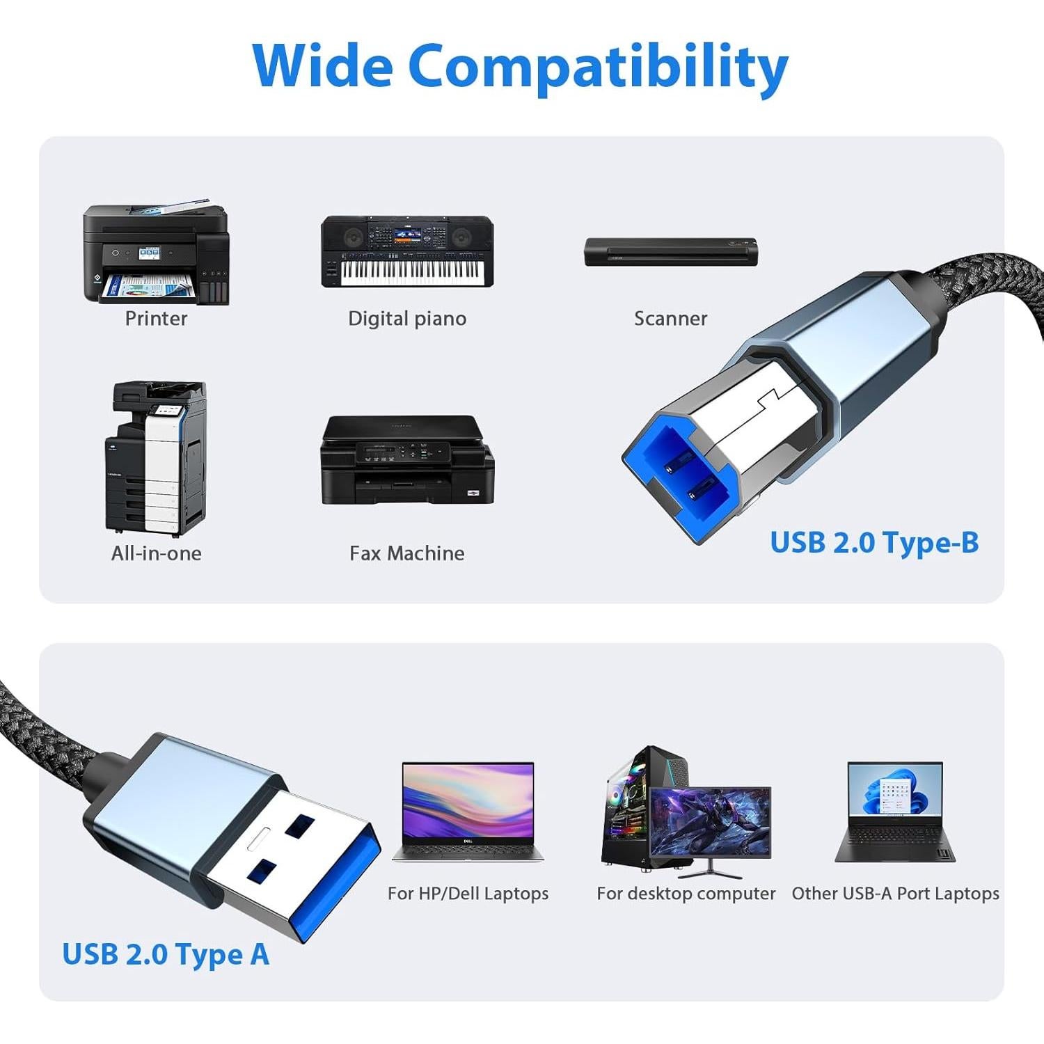 Cable de Impresora USB A a USB B 10 pies AIAUXAI
