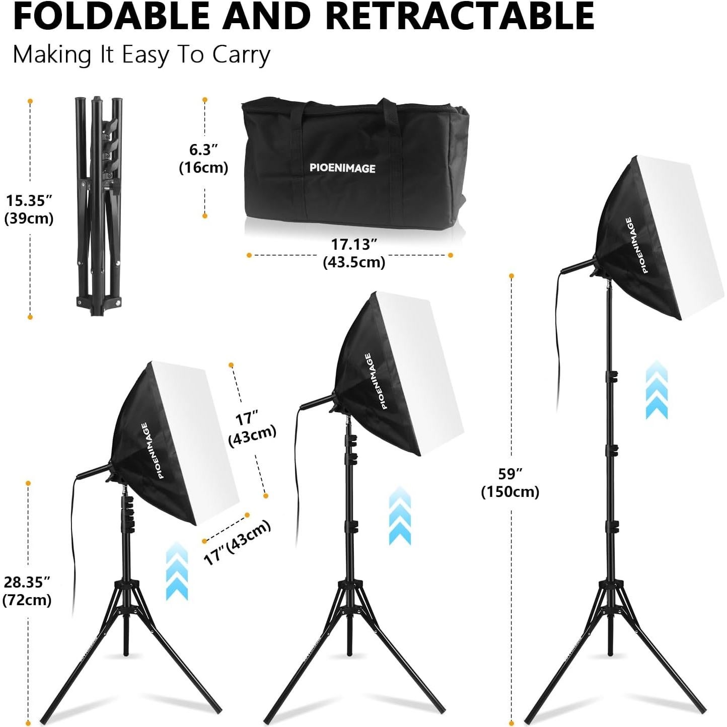 Kit de Iluminación Softbox PIOENIMAGE 43x43cm 85W LED