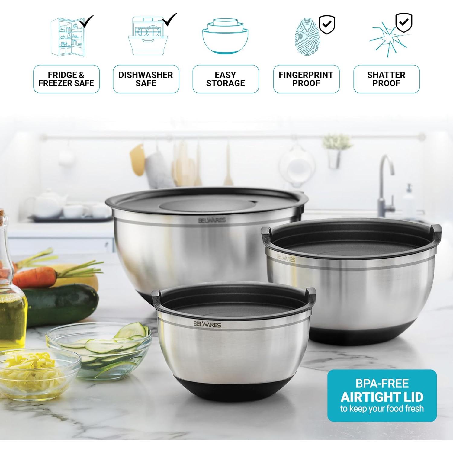 Conjunto de Cuencos Mezcladores Belwares 3 Piezas Acero Inoxidable