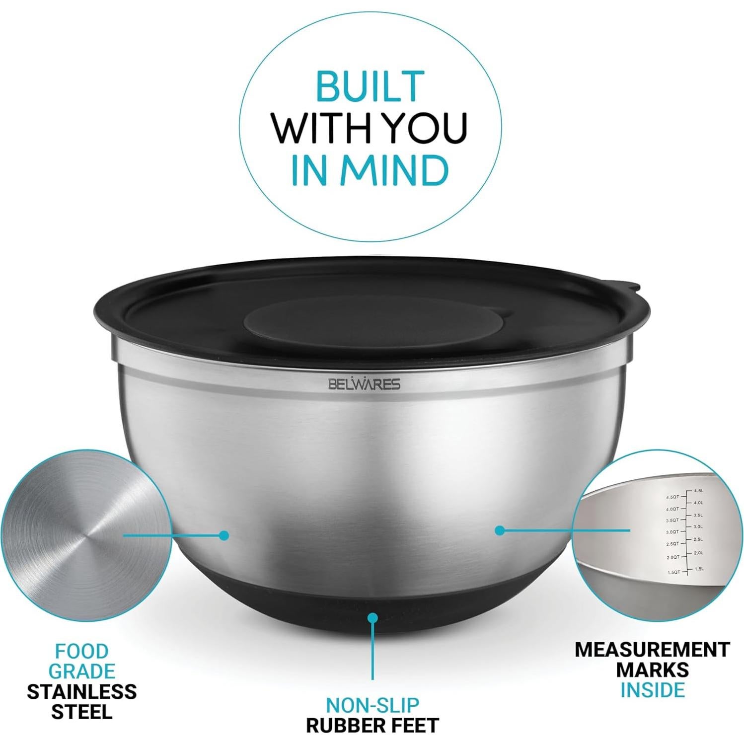 Conjunto de Cuencos Mezcladores Belwares 3 Piezas Acero Inoxidable