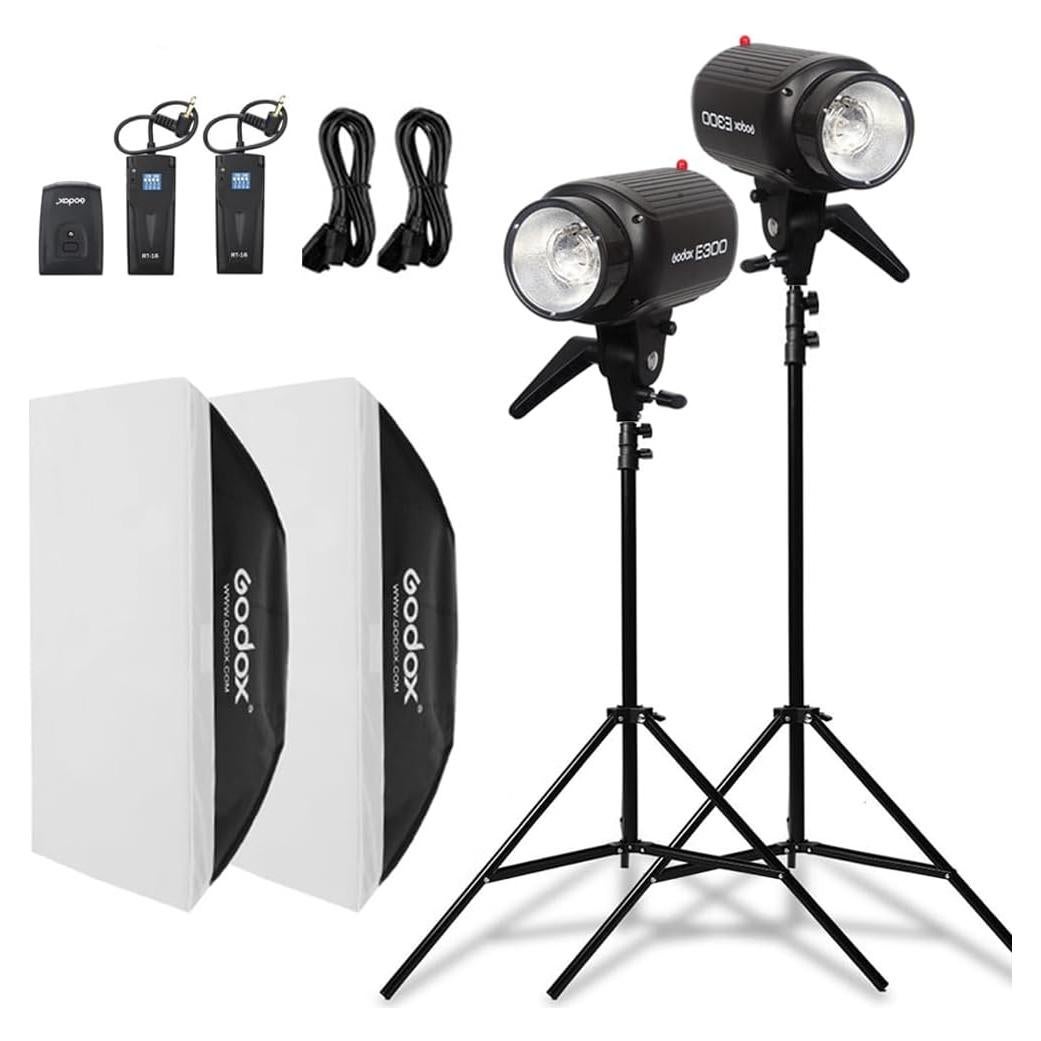 Kit de Luces Estroboscópicas Godox E300 2x300W con Softbox
