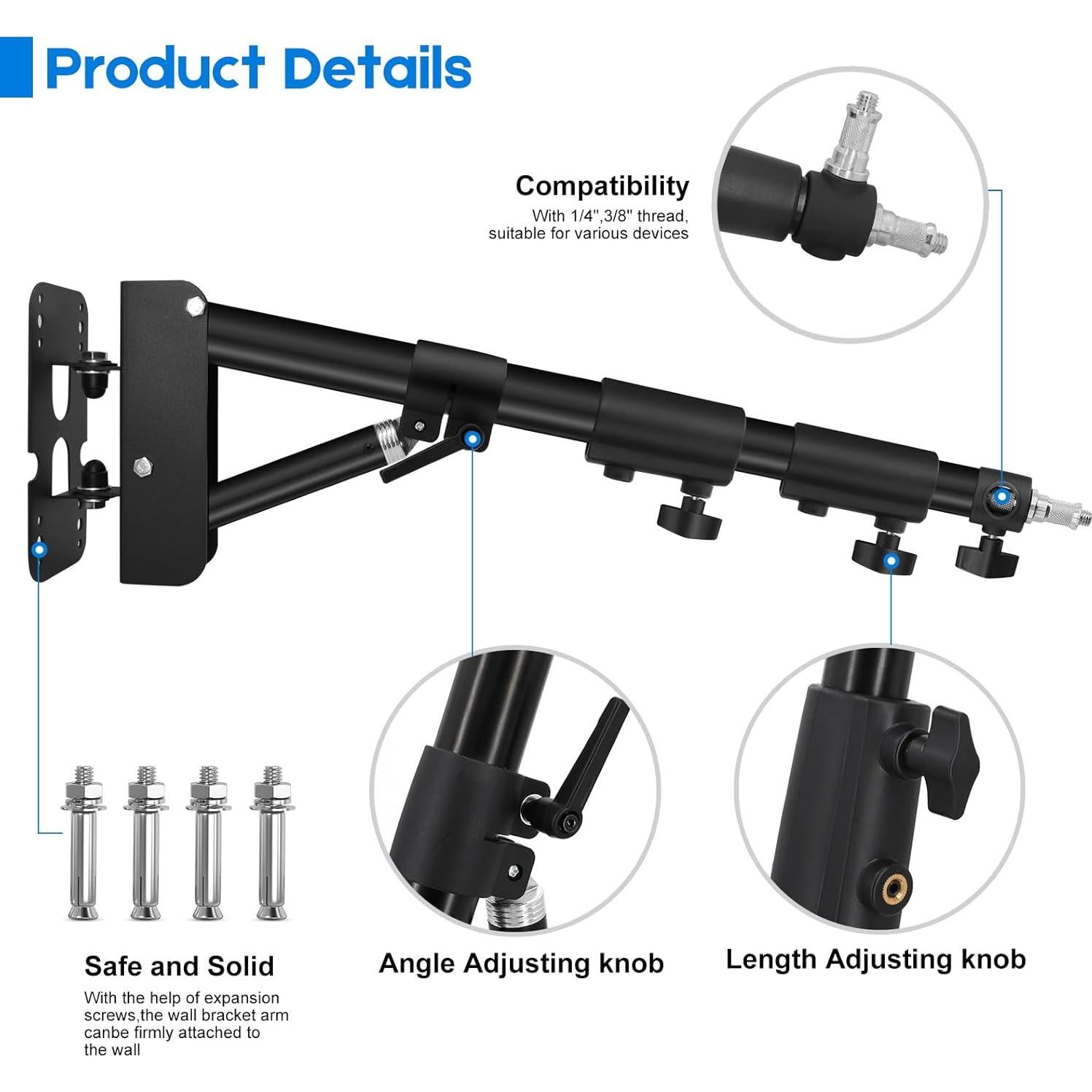 Soporte de Pared Triangular Aiuca 110cm para Luz de Anillo