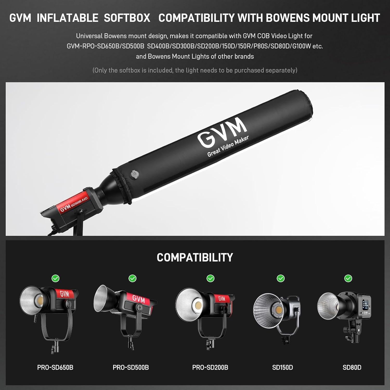 Softbox Inflable Plegable GVM 110cm para Luces Bowens