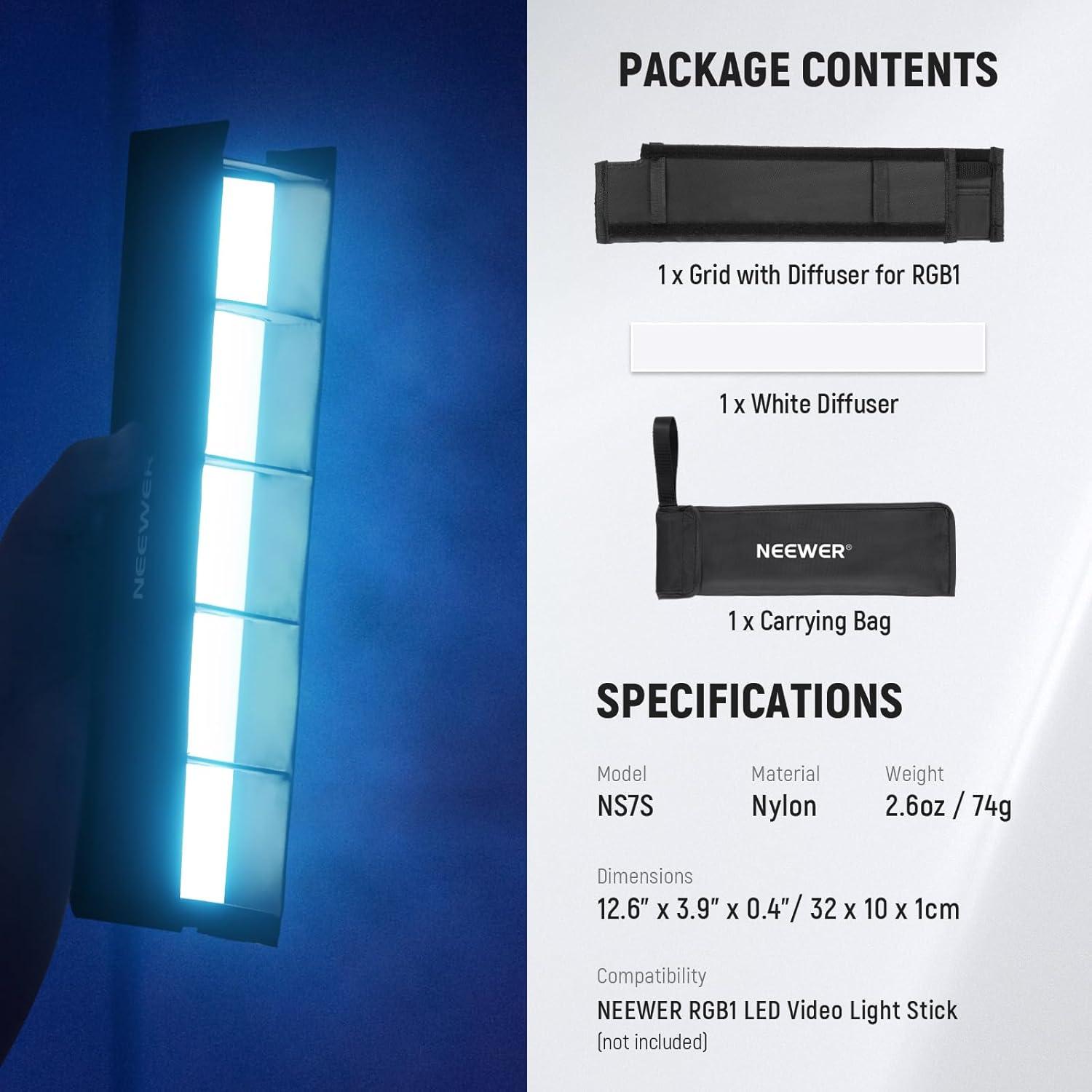 Difusor Softbox NEEWER para Luz LED RGB1 con Rejilla y Bolsa