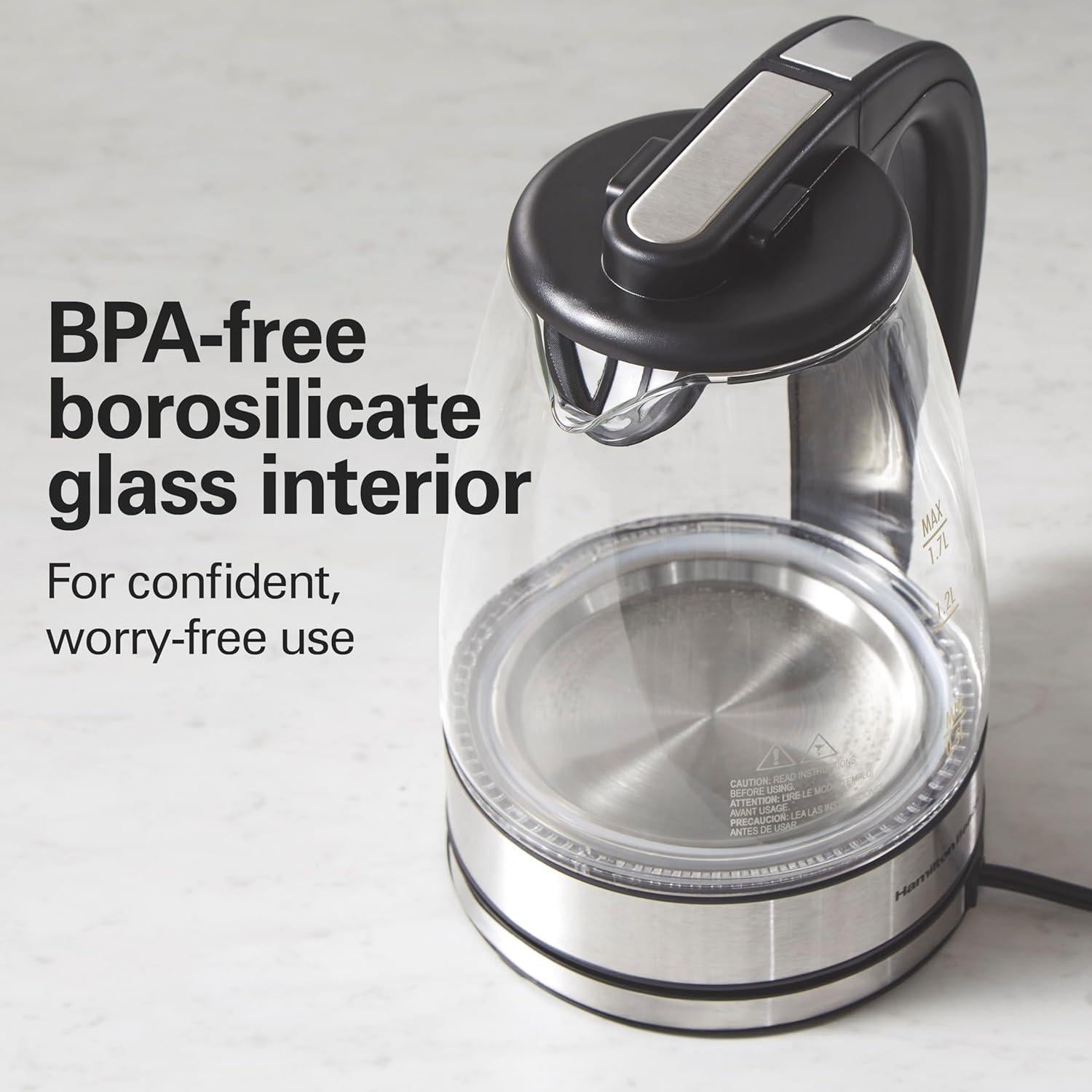 Hervidor Eléctrico Hamilton Beach 1.7L Vidrio Transparente