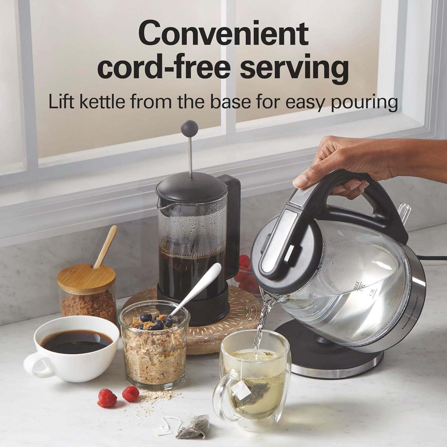 Hervidor Eléctrico Hamilton Beach 1.7L Vidrio Transparente