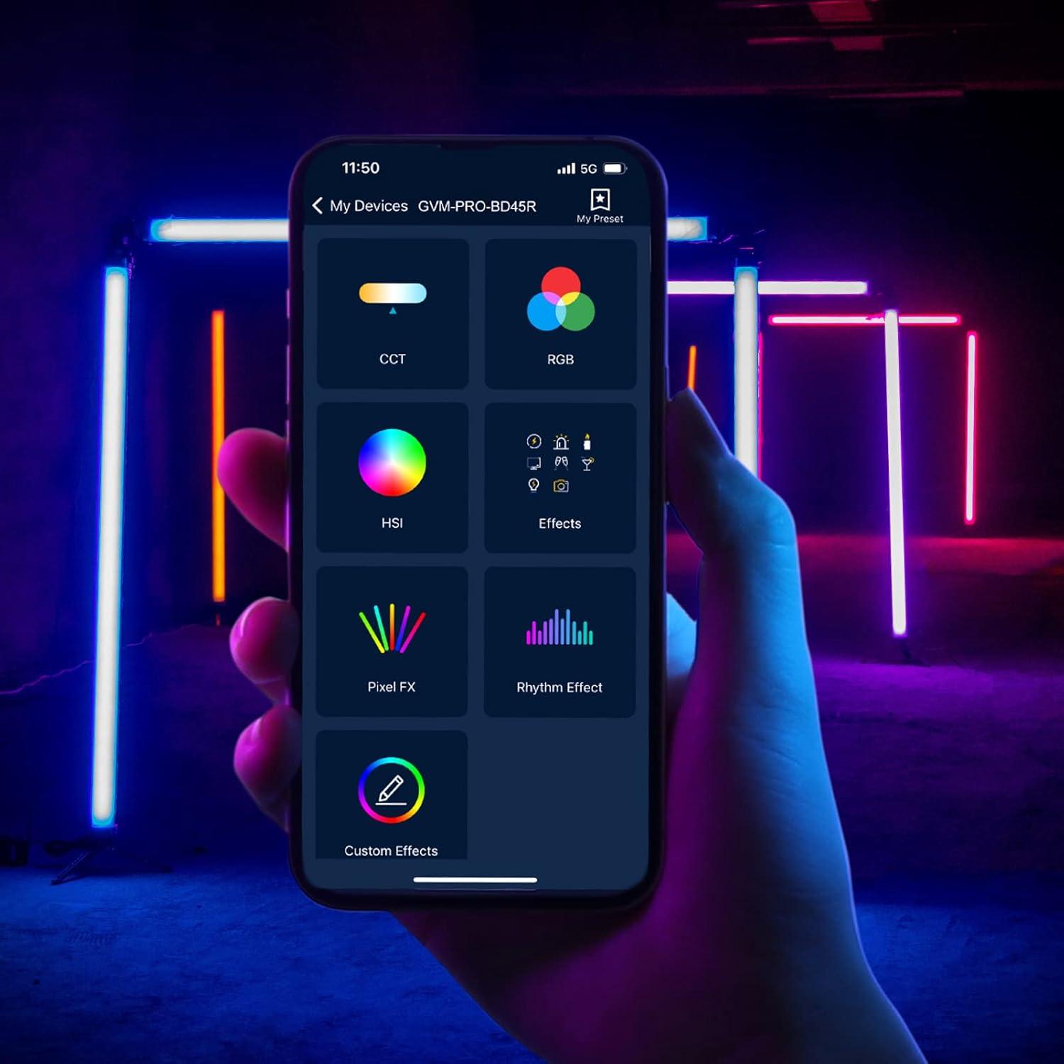 Luz de Tubo RGB GVM BD25R con Softbox y Control APP, 25W
