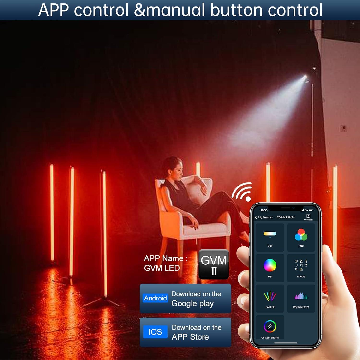 Luz de Tubo RGB GVM BD25R con Softbox y Control APP, 25W