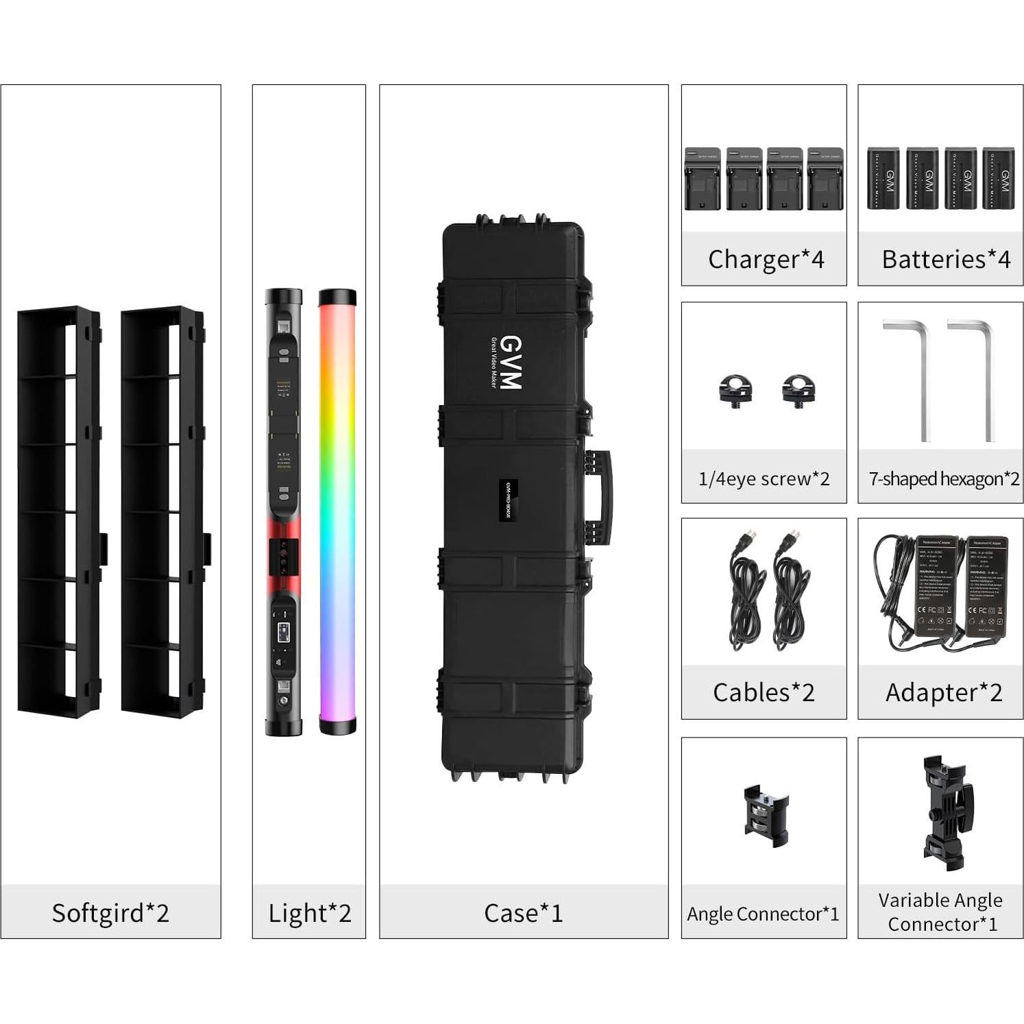 Luz de Tubo RGB GVM BD25R con Softbox y Control APP, 25W