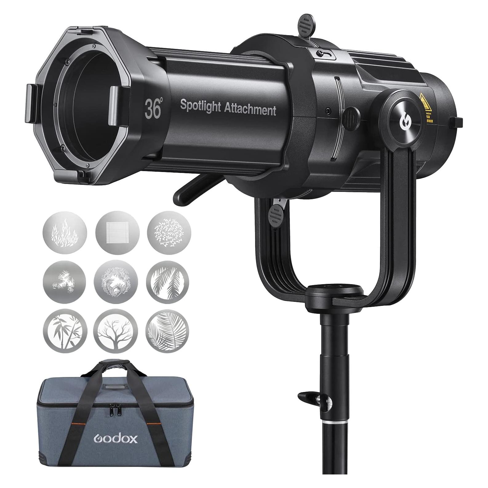 Kit de Accesorios Godox VSA-36K Snoot Cónico 36° con 9 Gobos