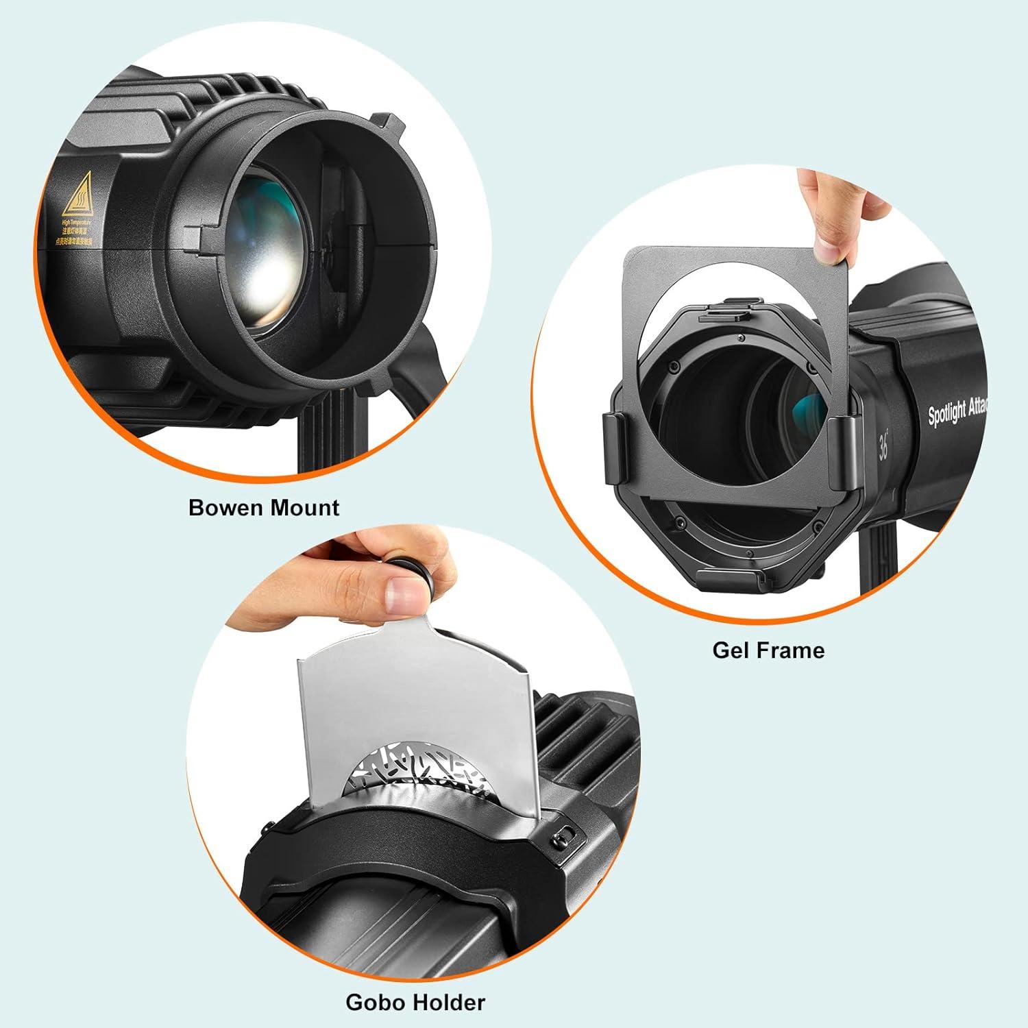 Kit de Accesorios Godox VSA-36K Snoot Cónico 36° con 9 Gobos