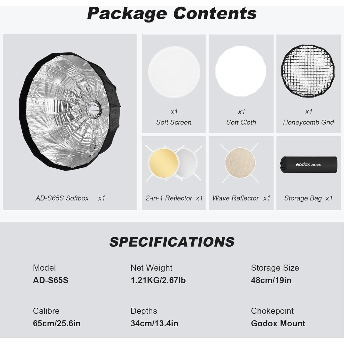 Softbox Godox AD-S65S 65cm con Difusores y Rejilla