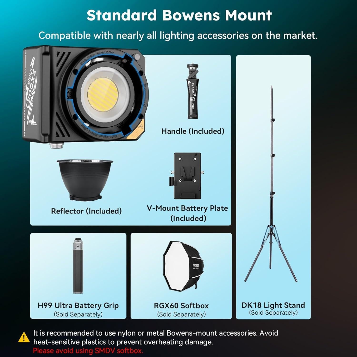 Luz de Video LED Portátil SIRUI C300XII 310W Control App