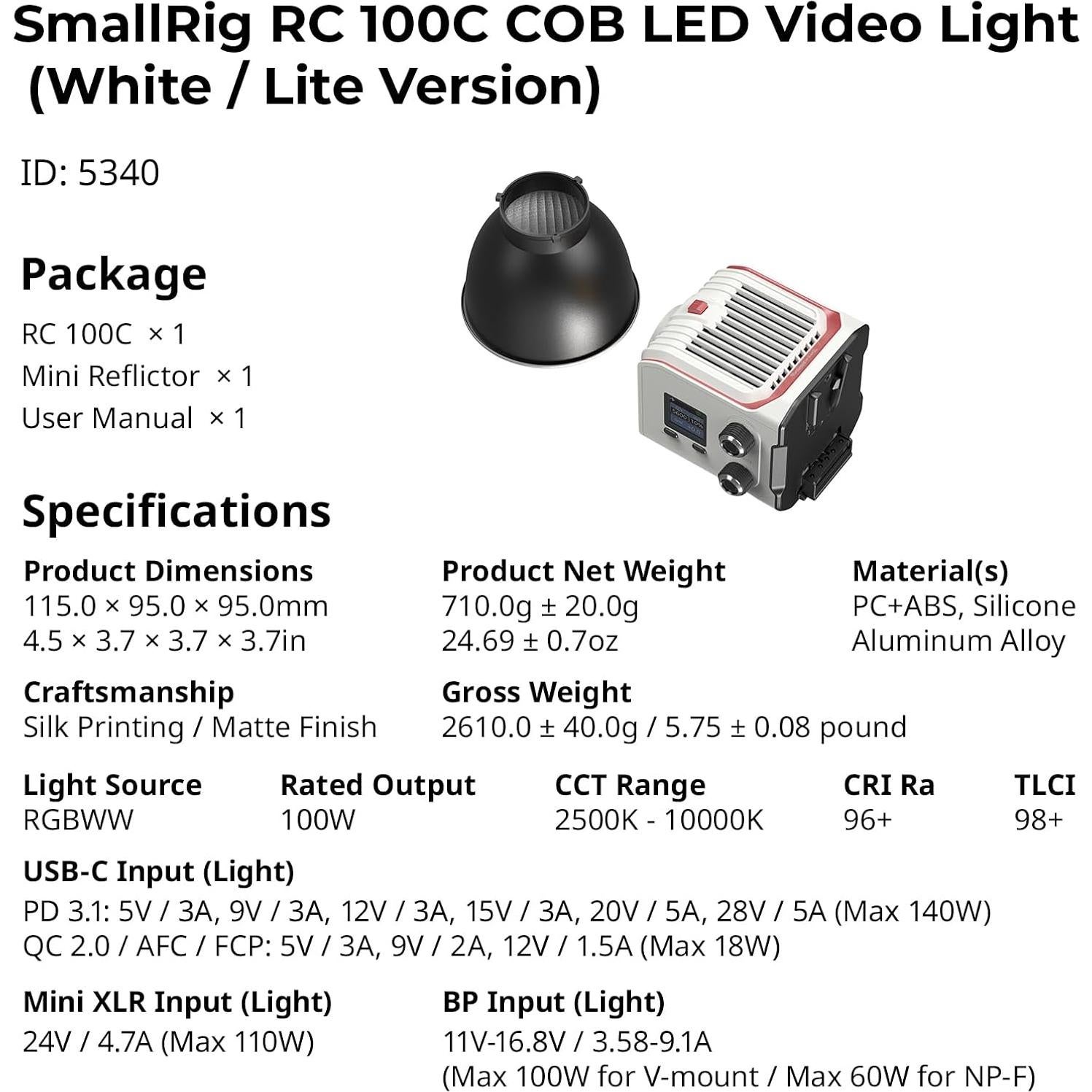 Luz LED de Video SmallRig RC 100C 100W RGBWW Portátil