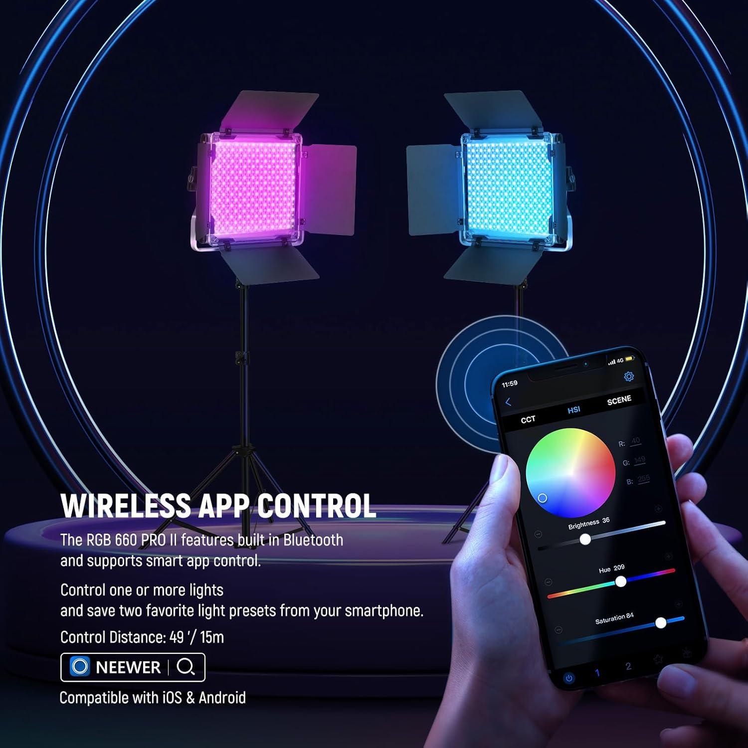 Luz de Video LED RGB NEEWER RGB660 PRO II 50W Dimmable