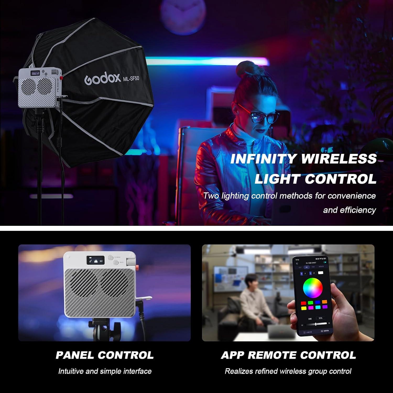 Luz LED Godox ML100R RGB 110W para Video con Bolsa