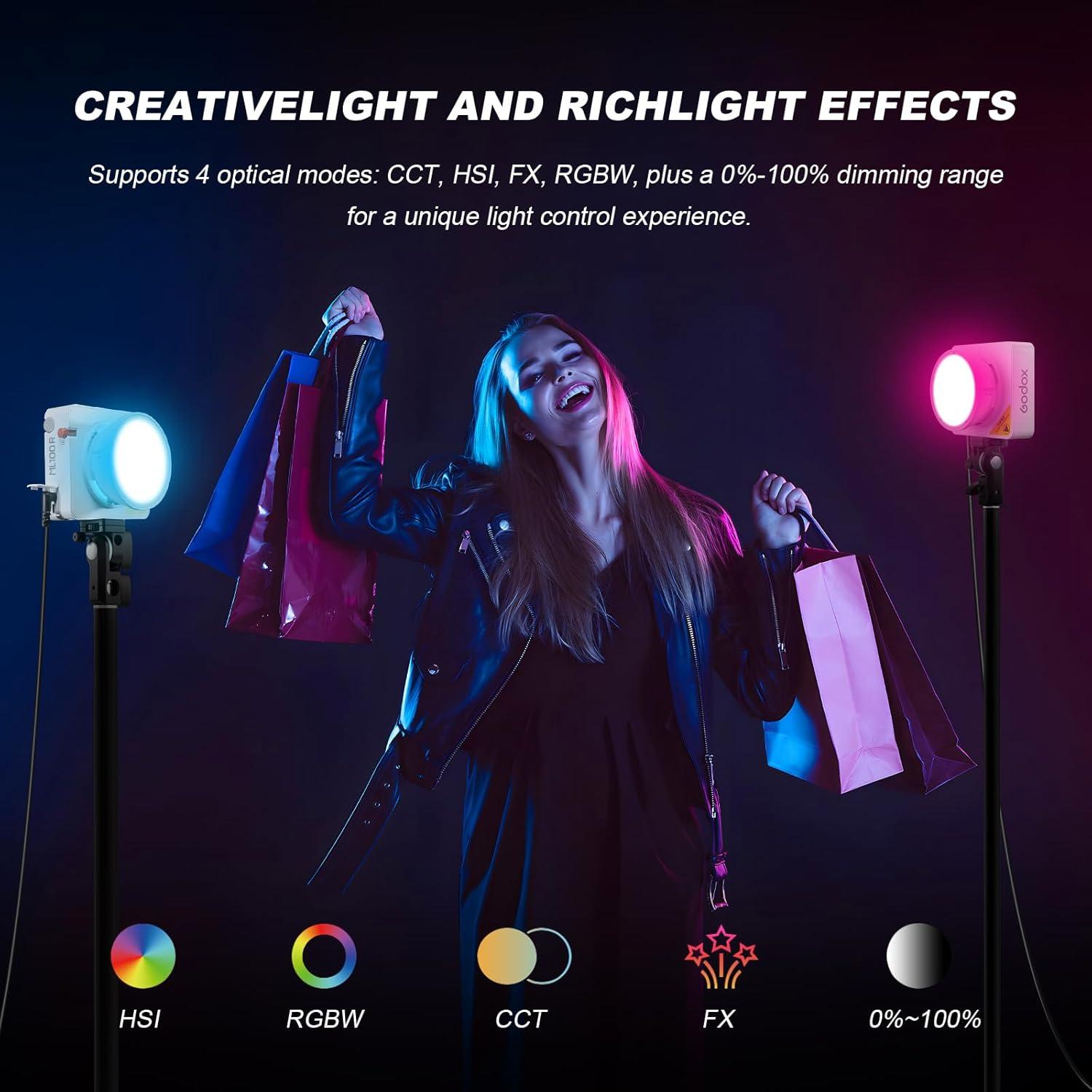 Luz LED Godox ML100R RGB 110W para Video con Bolsa