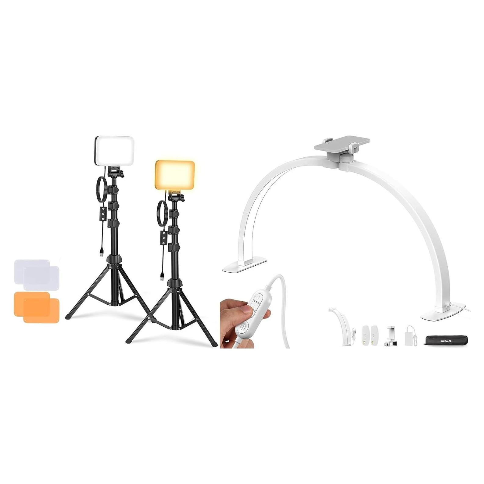 Kit de Iluminación LED Bi Color NEEWER Basics con Trípodes y Filtros
