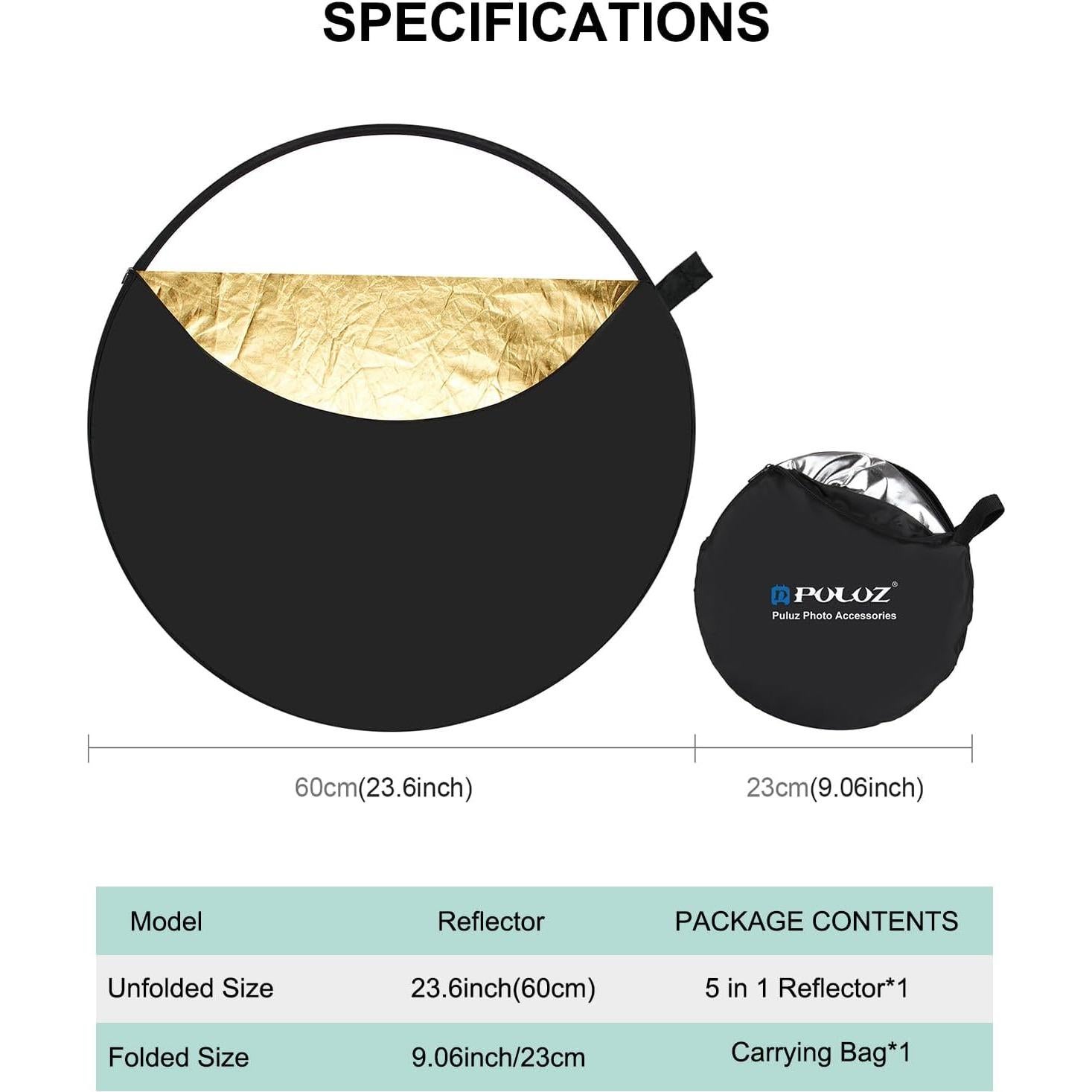 Reflector Plegable 5-en-1 PULUZ 60cm para Fotografía