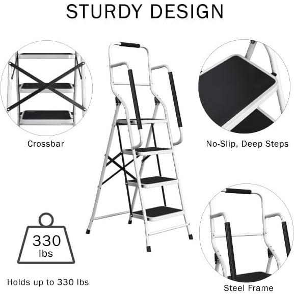 Escalera Plegable Stalwart 4 Pasos Antideslizante 330 kg