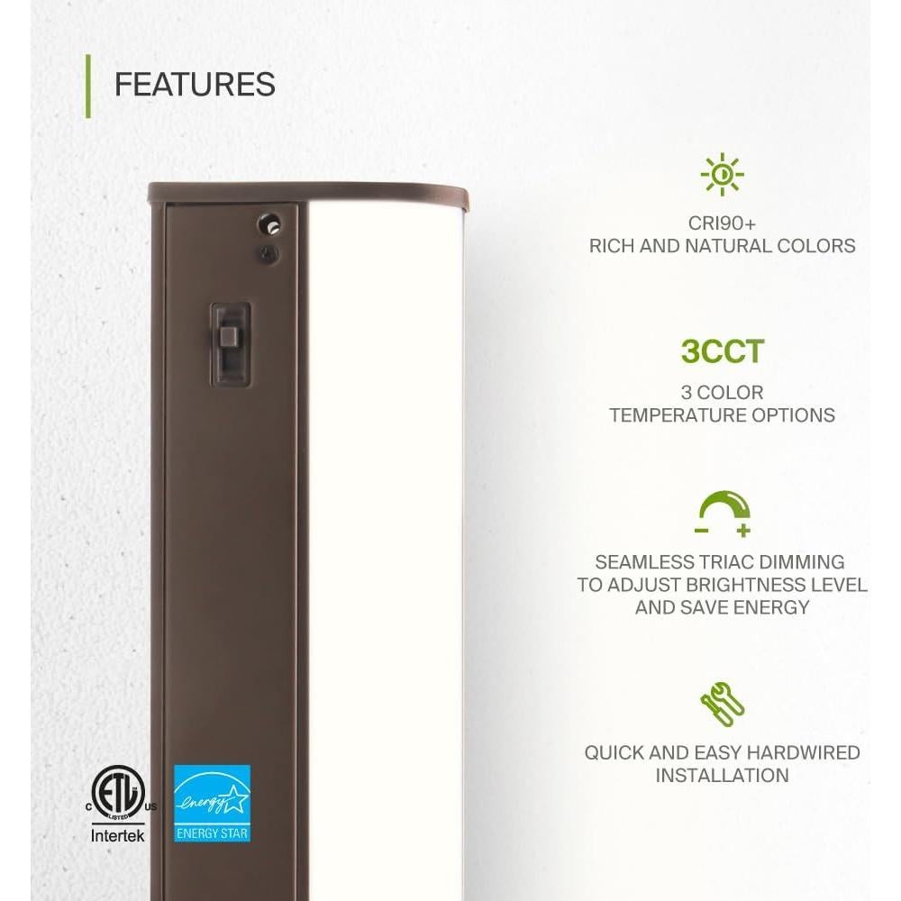 ASD LED Under Cabinet Lighting Bronze, 18 inch 8W 715 LM, Dimmable Hardwired Under Cabinet Lights for Kitchen, 3000K/4000K/5000K, Under Counter Light Fixtures, ETL Energy Star (Has On/Off Switch)