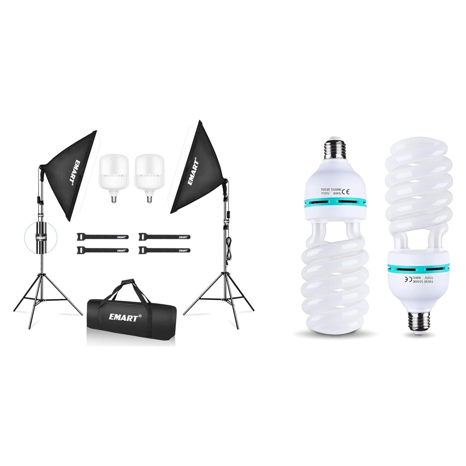 Kit de Iluminación Softbox EMART 2x20"x28" con Bombillas LED