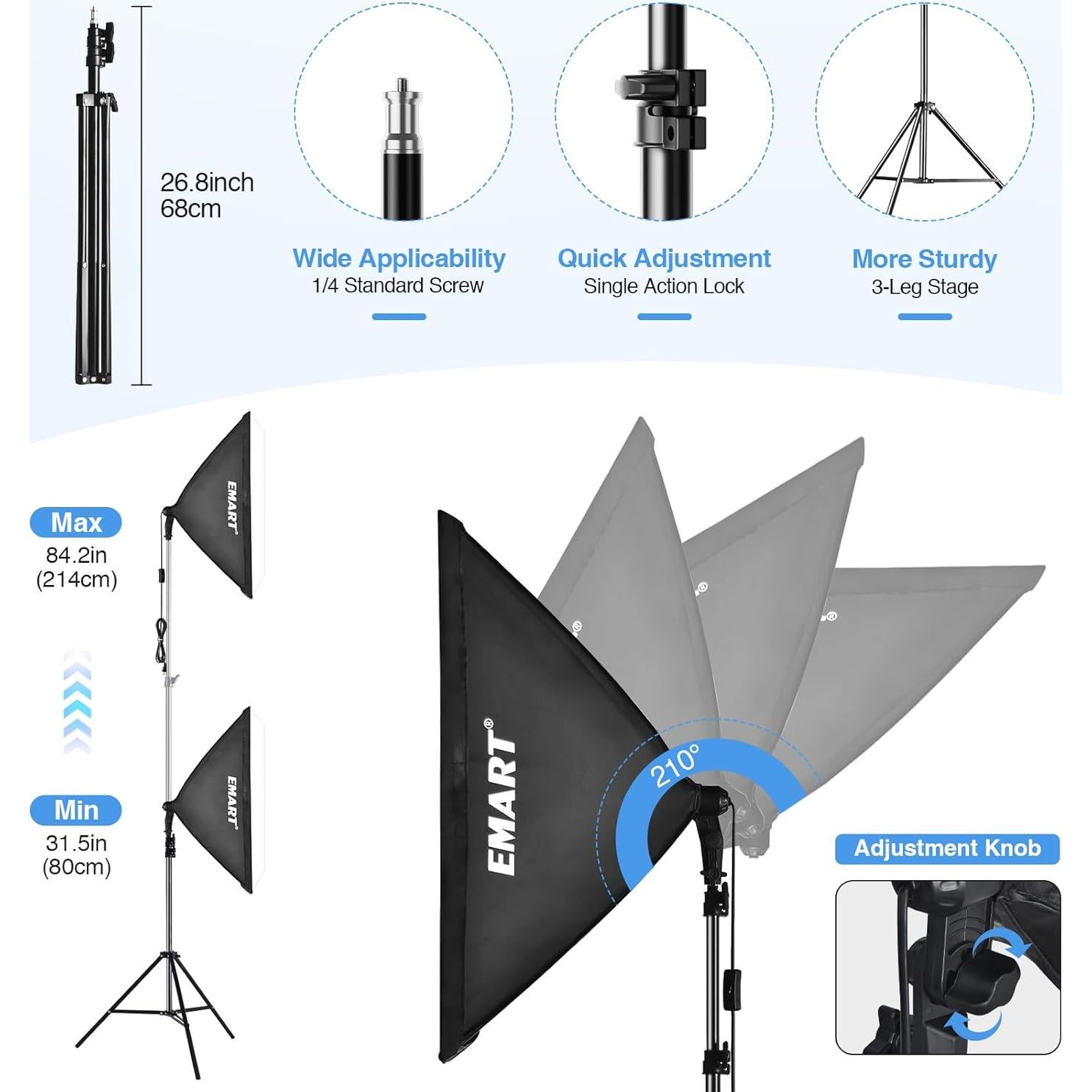 Kit de Iluminación Softbox EMART 2x20"x28" con Bombillas LED