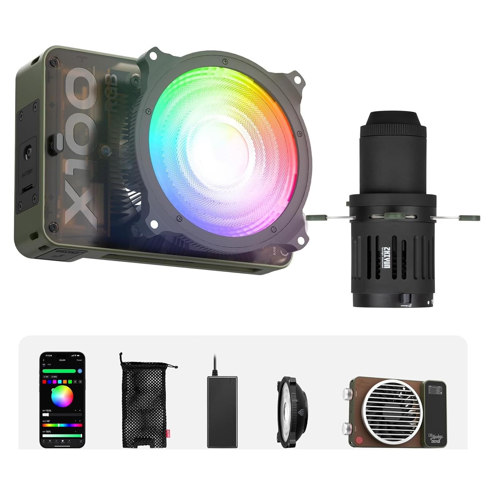 Luz de Video ZHIYUN MOLUS X100 RGB 100W con Kit Snoot Óptico