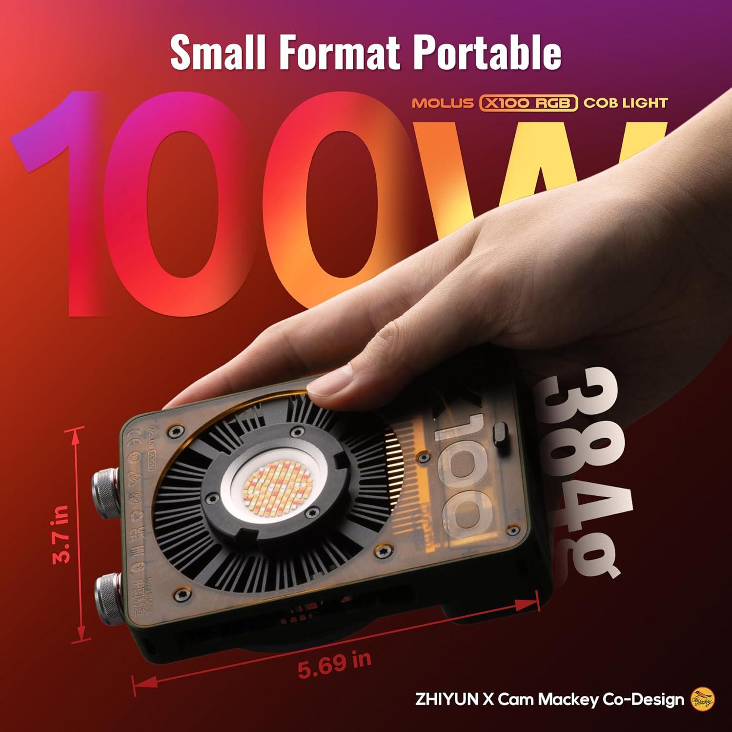 Luz de Video ZHIYUN MOLUS X100 RGB 100W con Kit Snoot Óptico