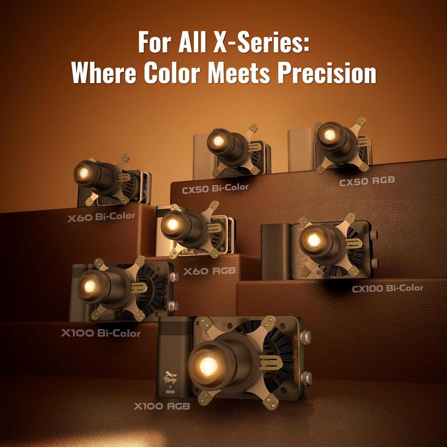 Luz de Video ZHIYUN MOLUS X100 RGB 100W con Kit Snoot Óptico