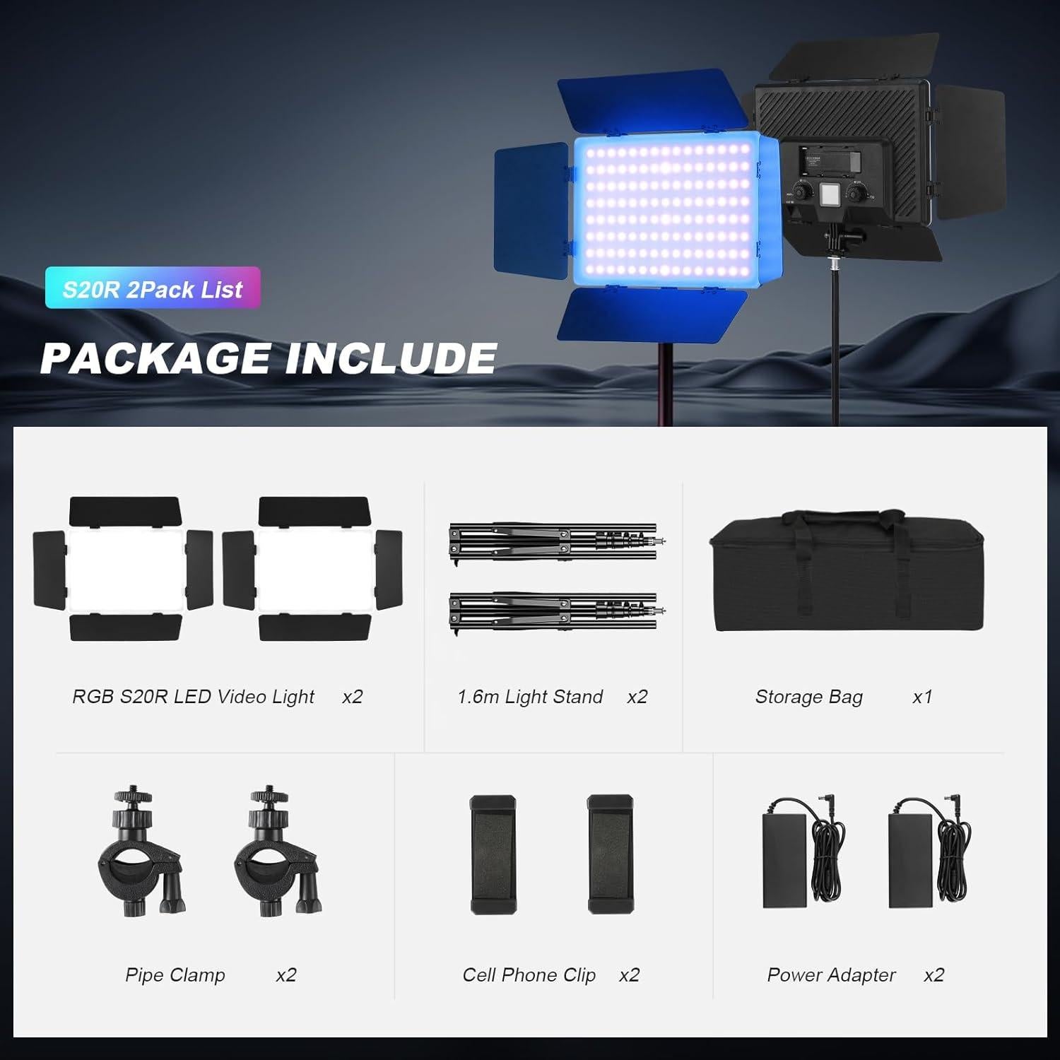 Kit de Luz de Video LED RGB 20W 12.6in Soonpho con Soporte