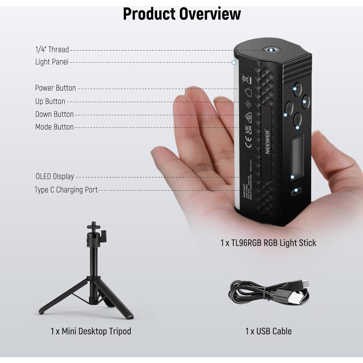 Varita de Luz LED NEEWER TL96RGB 2500-8500K con Trípode