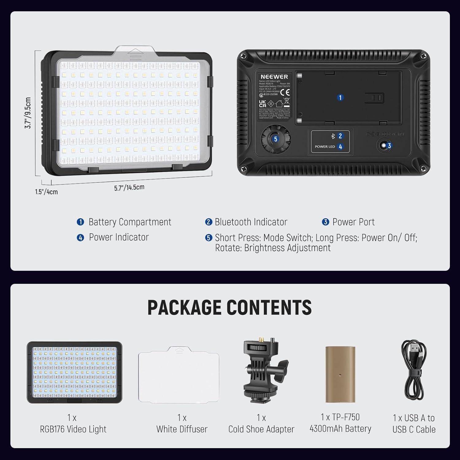 Luz de Video RGB NEEWER RGB176 con Batería 4300mAh LED