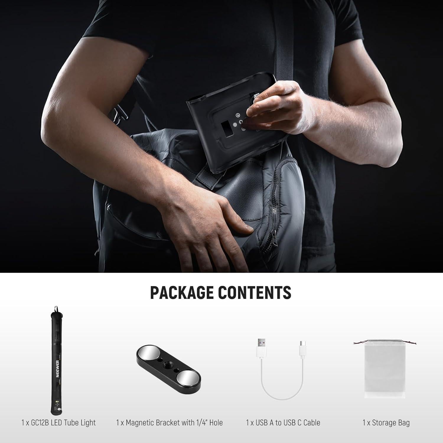 Luz LED Portátil NEEWER 21W Bi Color 90cm 1300Lux Recargable