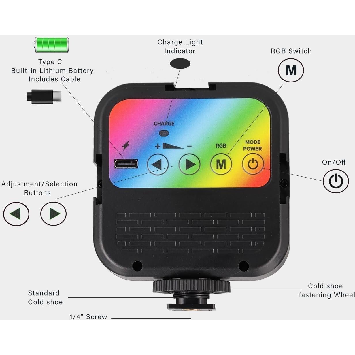 Luz de Video RGB Portátil Digital Nc con 70 LED y Batería 2000mAh