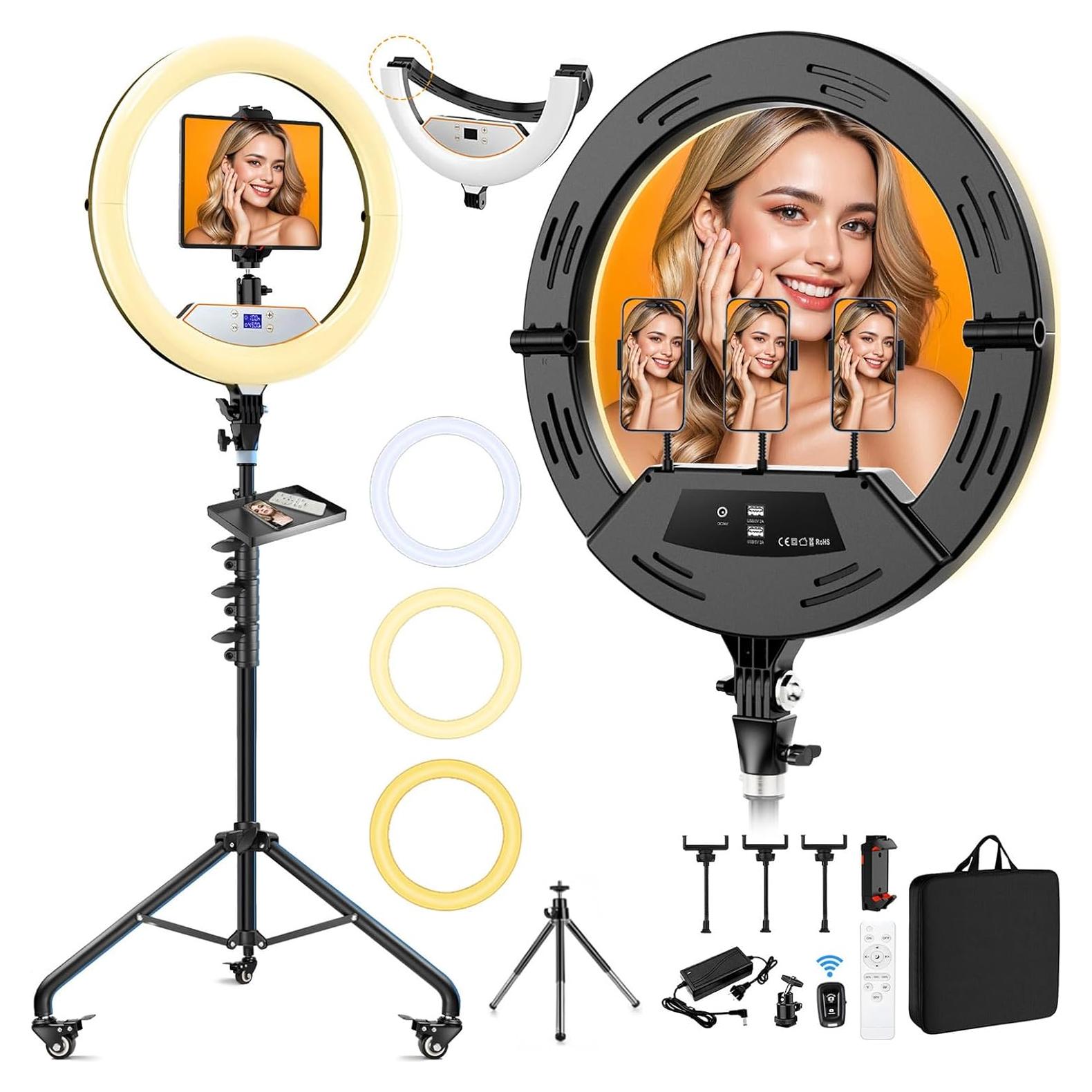 Luz de Anillo LED 22" Auriani con Trípode y Bandeja Ajustable