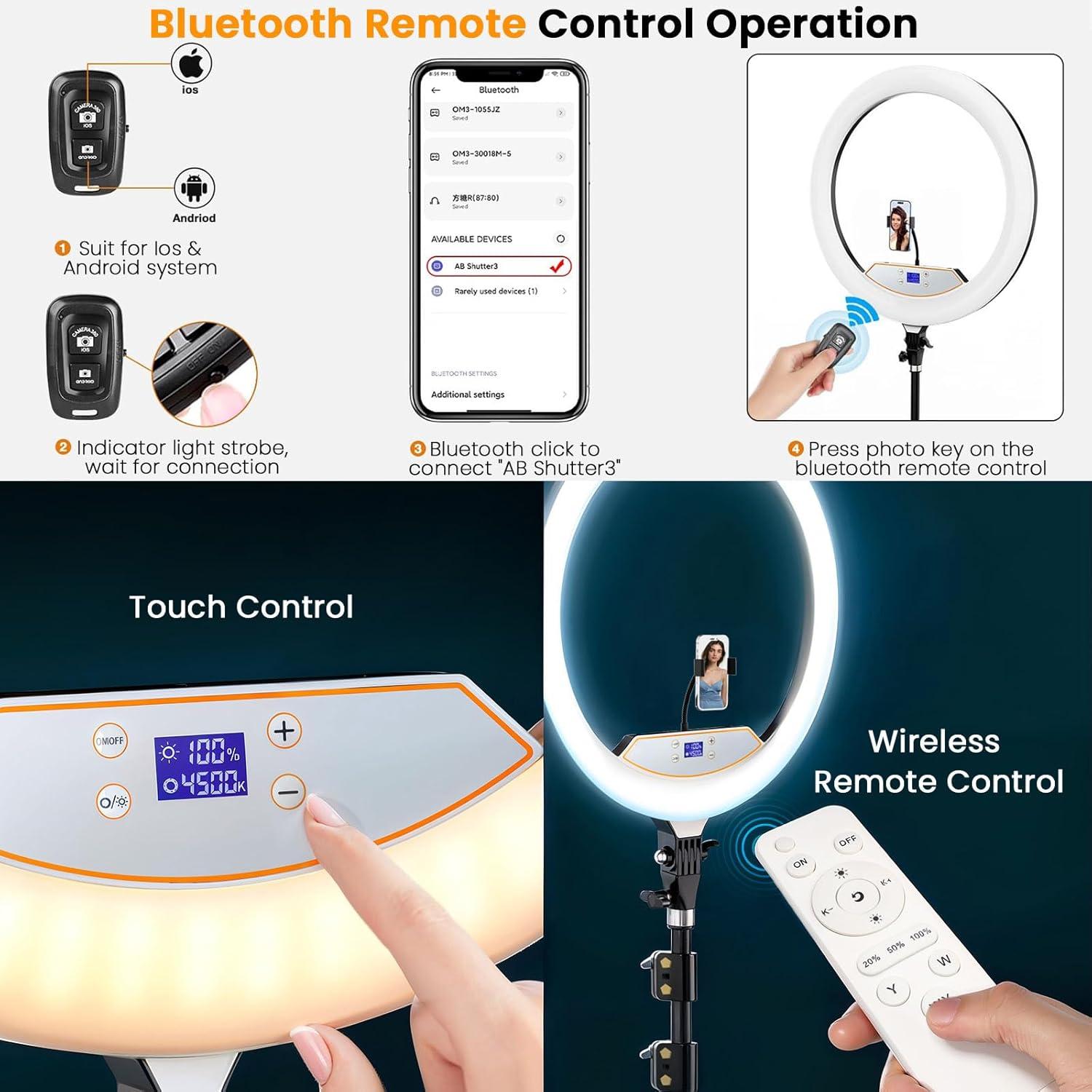 Luz de Anillo LED 22" Auriani con Trípode y Bandeja Ajustable