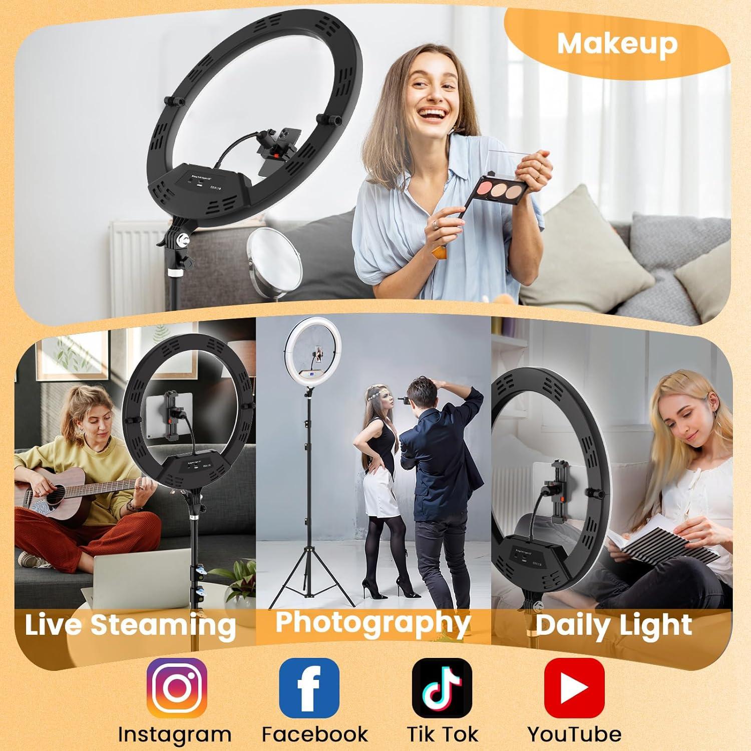 Luz de Anillo LED 22" Auriani con Trípode y Bandeja Ajustable