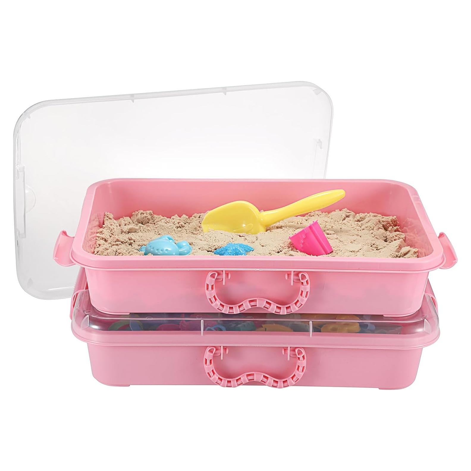 Bandeja de Arena Plástica BTSKY 2PCS 38x25x8cm Rosa con Tapa