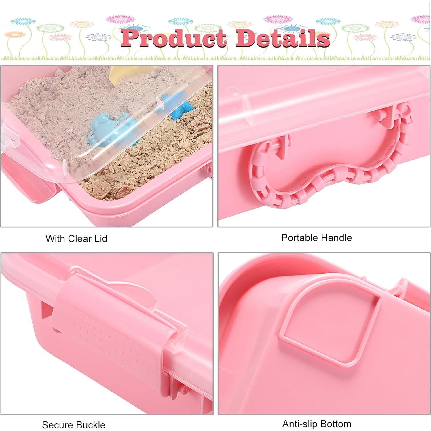 Bandeja de Arena Plástica BTSKY 2PCS 38x25x8cm Rosa con Tapa