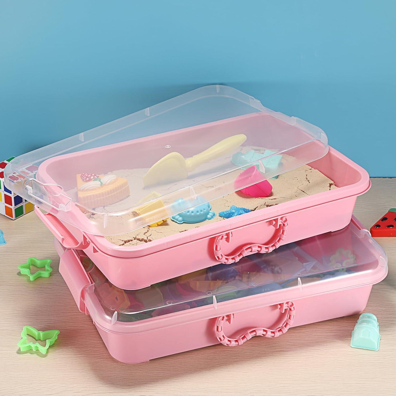 Bandeja de Arena Plástica BTSKY 2PCS 38x25x8cm Rosa con Tapa